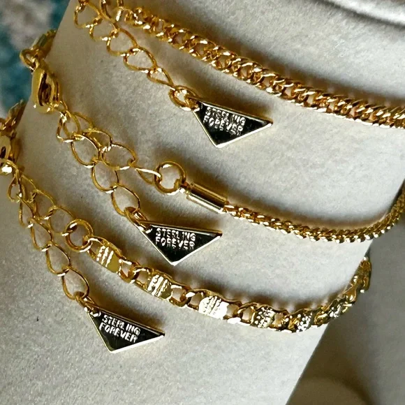 🏖️NWT 3-Piece Bracelet Set. Dainty Chain Link. 14k Gold Plated - Picture 7 of 10